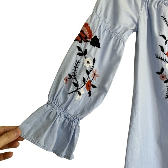 Sky and Sparrow Boho Off-the-Shoulder Floral Embroidered Mini Dress in Blue Sz S - Picture 6 of 16